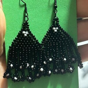 Chic Black and White Beaded Earrings